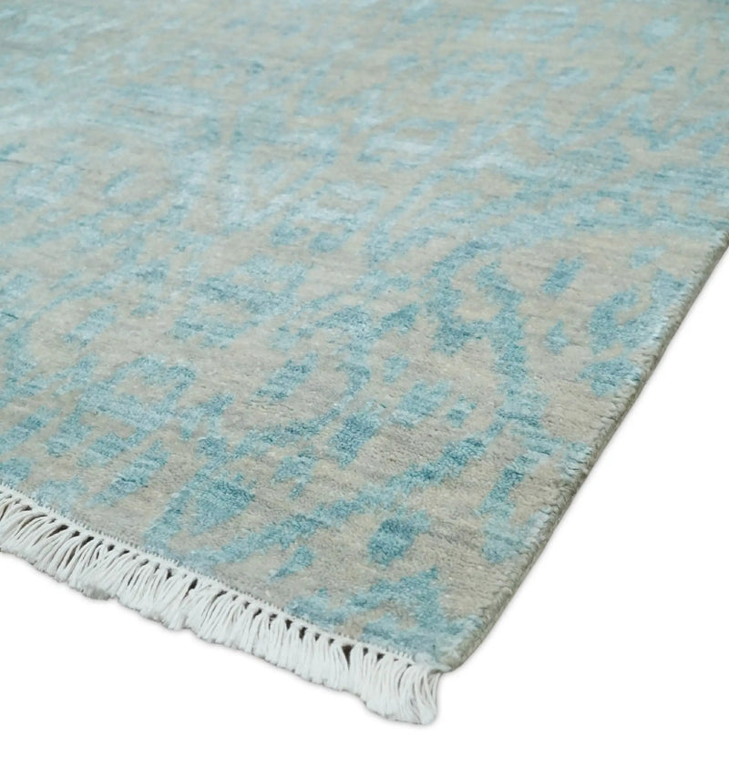 3x8 Fine Hand Knotted Camel and Blue Traditional Persian Style Antique Wool and Silk Rug by The Rug Decor