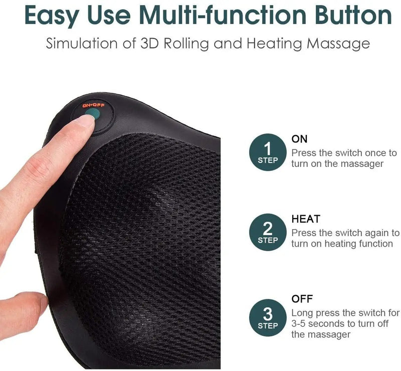 Shiatsu Pillow Massager with Heat Deep Kneading for Shoulder Neck and Back by DirectDeals