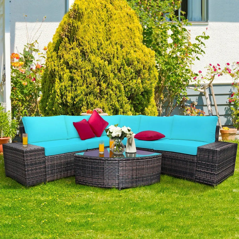6 Piece Wicker Patio Sectional Sofa Set with Tempered Glass Coffee Table by DirectDeals