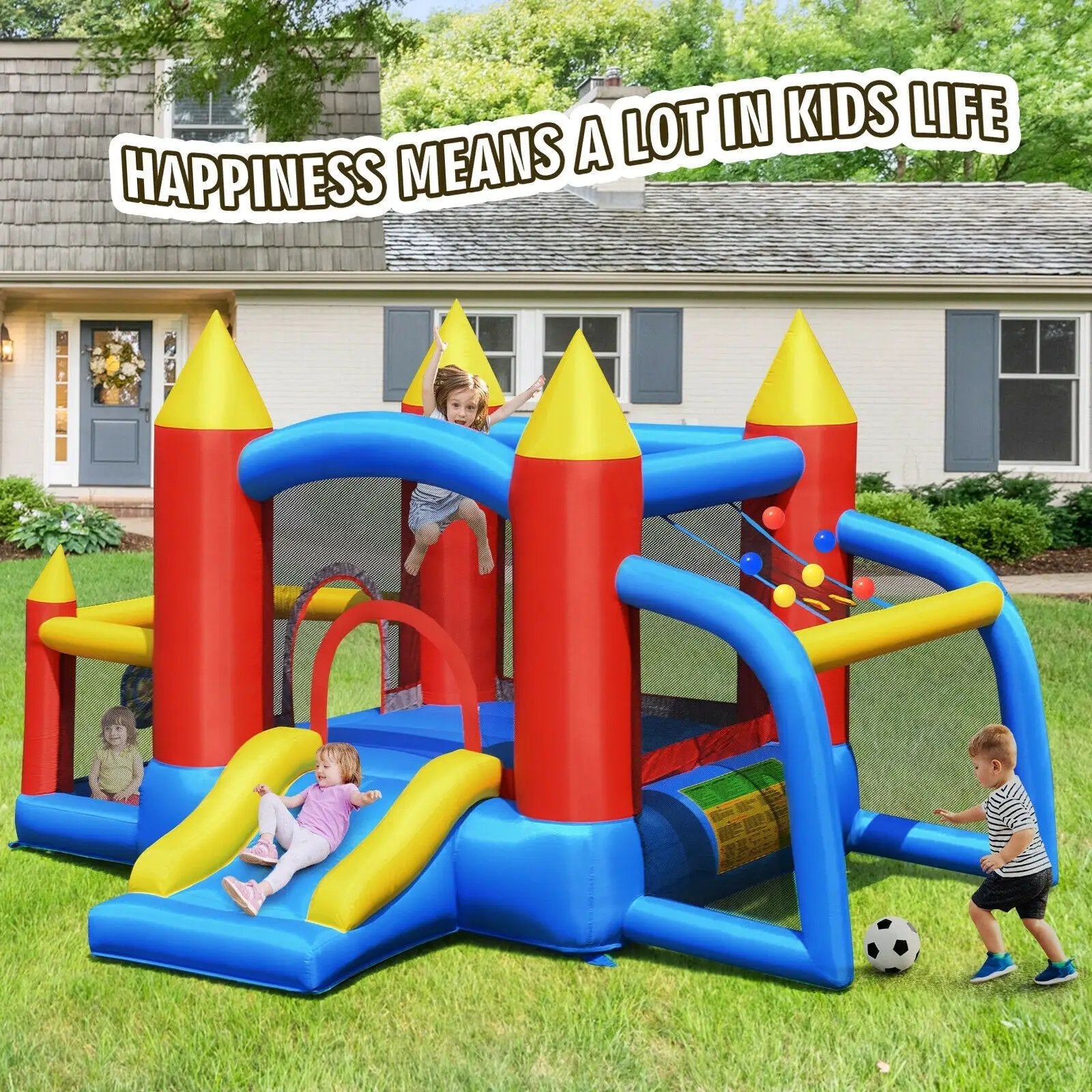 Kid Inflatable Slide Jumping Castle Bounce House with 740w Blower by DirectDeals