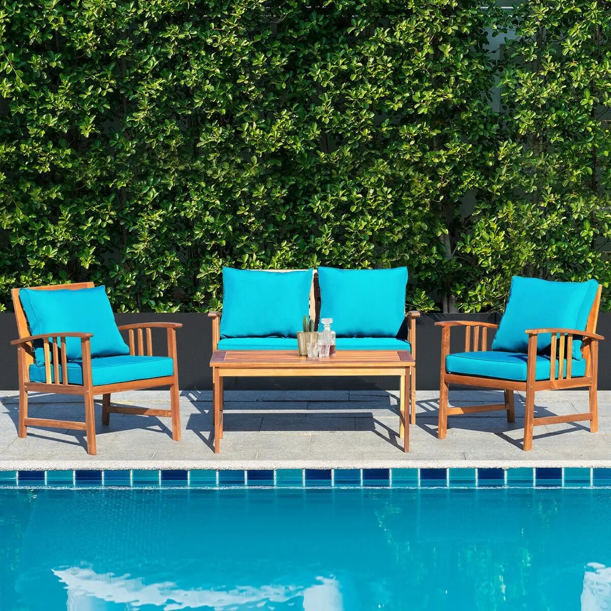 4-Piece Acacia Wood Patio Conversation Set with Cushions by DirectDeals
