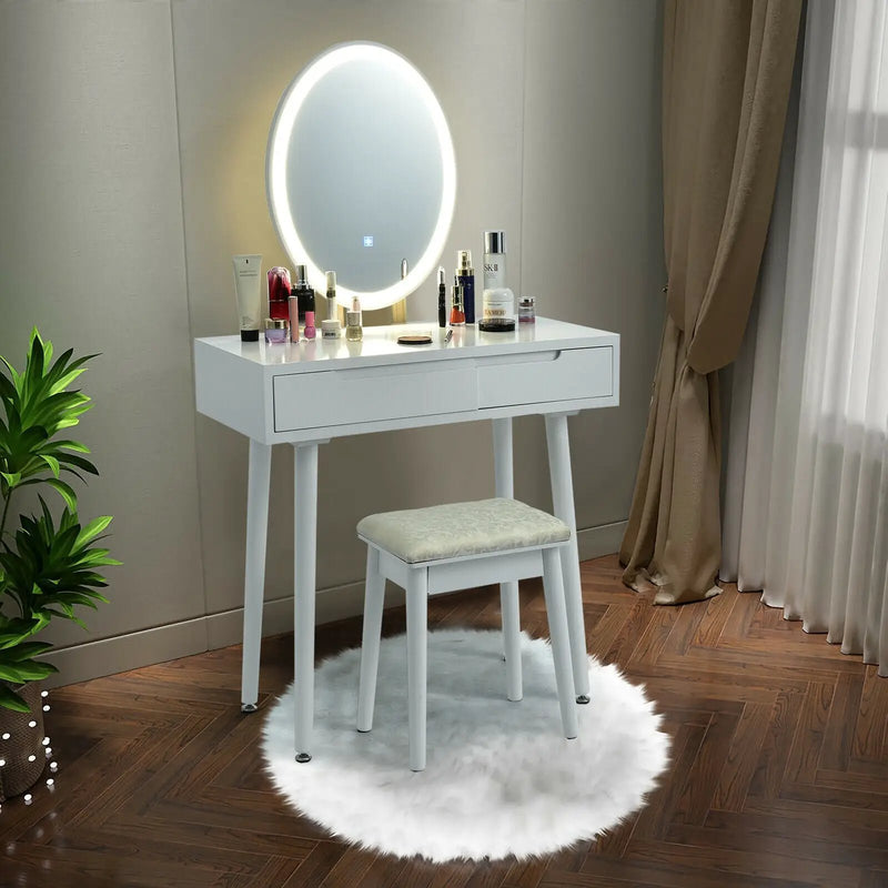 Touch Screen Vanity Makeup Table Stool Set with Lighted Mirror by DirectDeals