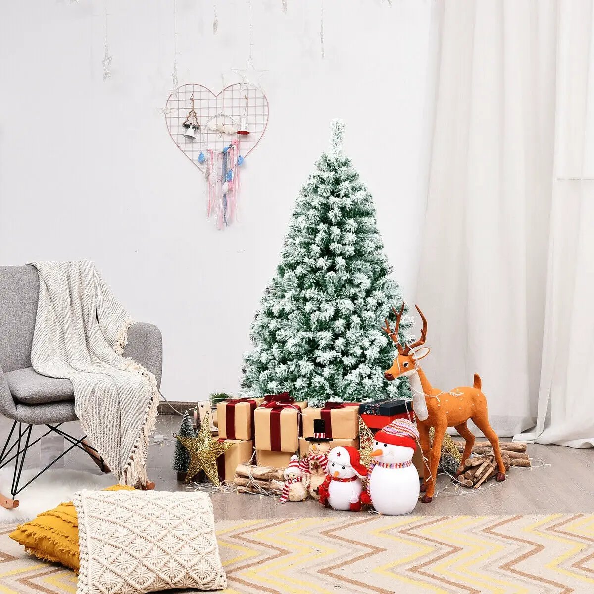 4.5 Feet Pre-Lit Premium Snow Flocked Hinged Artificial Christmas Tree by DirectDeals
