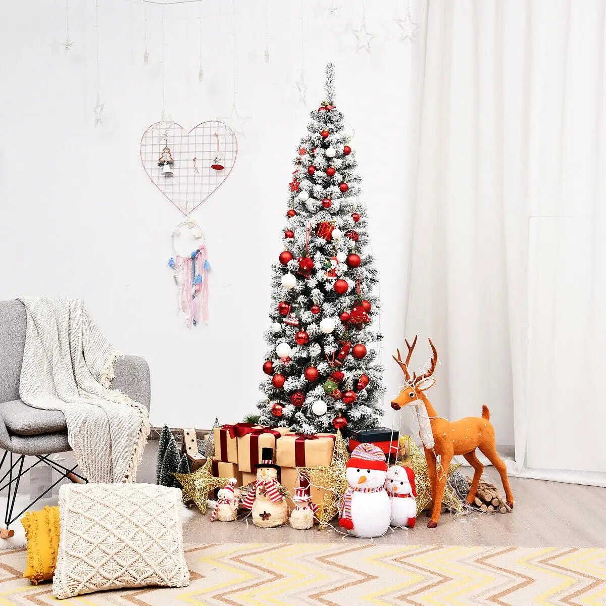 6 Feet Unlit Hinged Snow Flocked Artificial Pencil Christmas Tree with 500 Branch Tip by DirectDeals