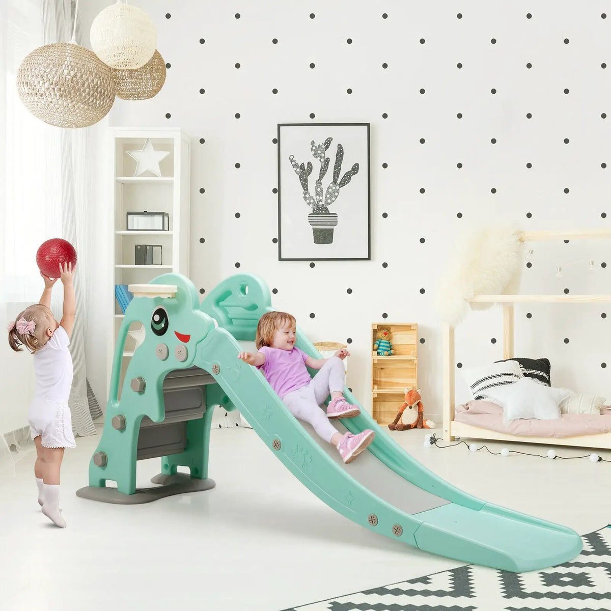 3-in-1 Kids Climber Slide Play Set with Basketball Hoop and Ball, photo 4 of 16