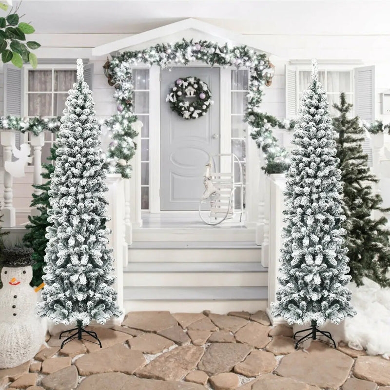 7.5 Feet Unlit Hinged Snow Flocked Artificial Pencil Christmas Tree with 641 Tips by DirectDeals
