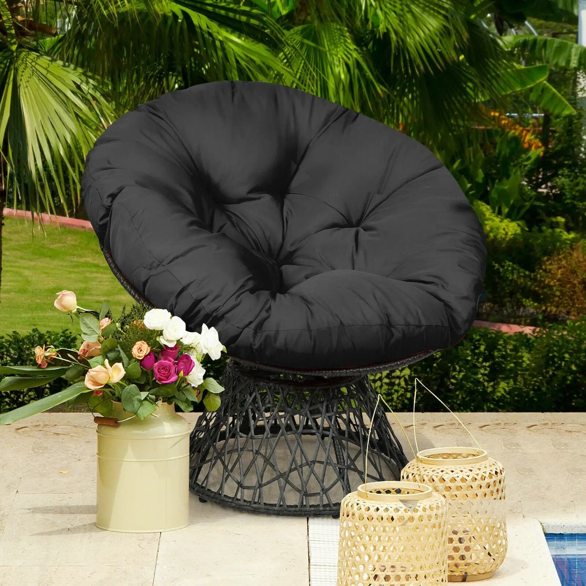 Rattan Papasan Chair Ergonomic 360-degree Swivel Soft Cushion Garden, photo 2 of 24