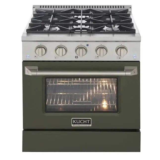 Kucht 30" Propane Range, Stainless Steel, Olive Green Oven Door, KNG301/LP-OG by Farmhouse Kitchen and Bath