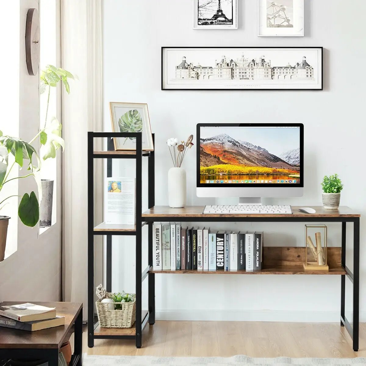 59-Inch Computer Desk Home Office Workstation 4-Tier Storage Shelves by DirectDeals