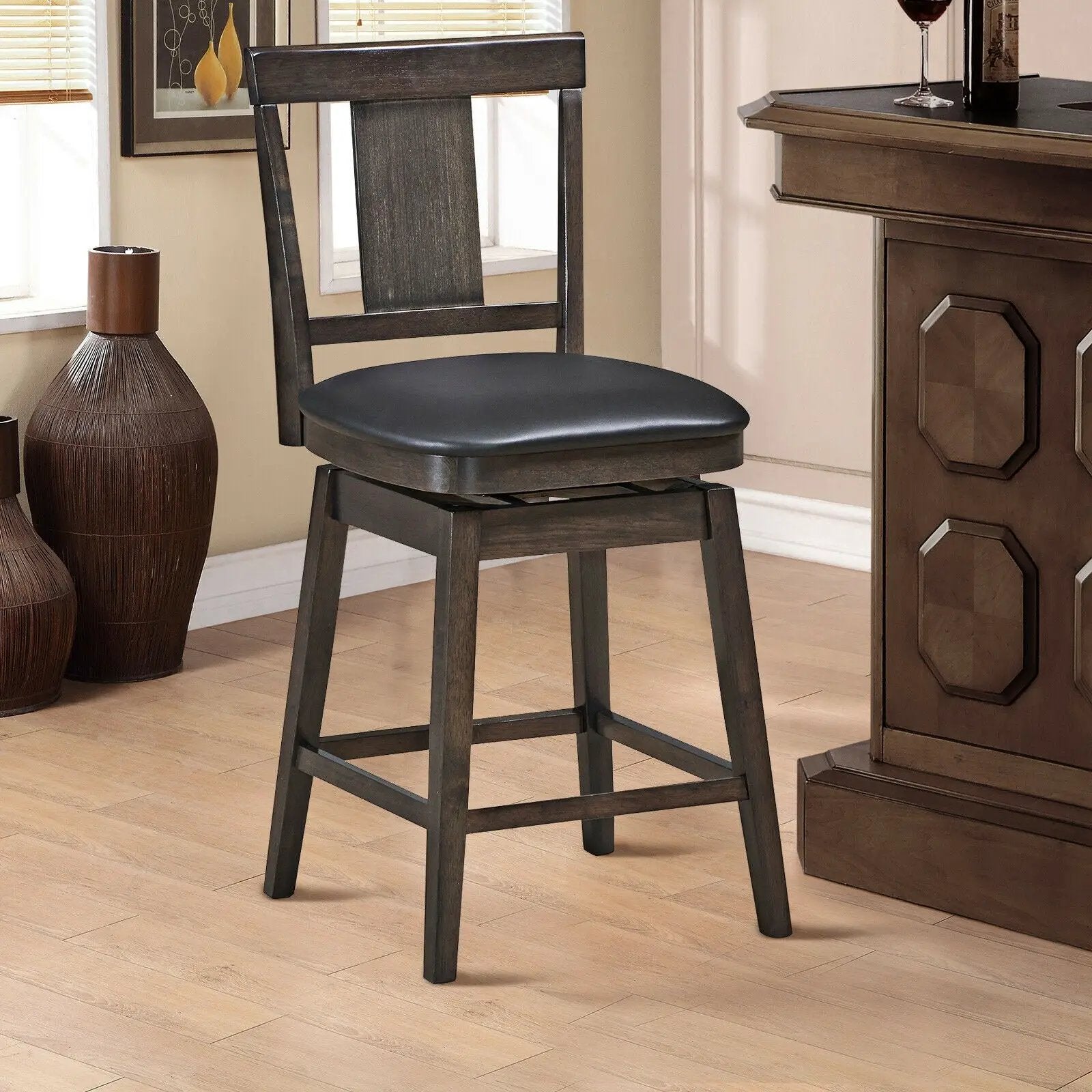 24 inch Swivel Upholstered Counter Height Bar Chair with Rubber Wood Legs by DirectDeals