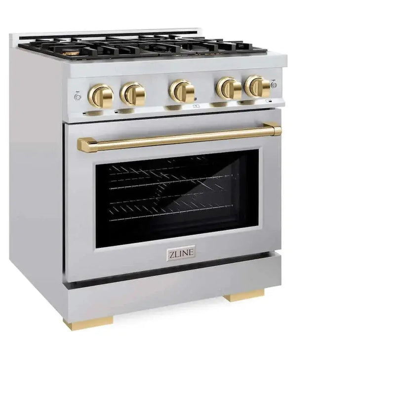 ZLINE 30" Select Dual Fuel Range Gas Cooktop Electric Convection Oven Stainless Steel Gold HDRZ-30-G by Farmhouse Kitchen and Bath