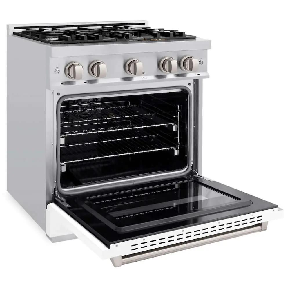 ZLINE 30" Dual Fuel Range, Gas Cooktop, Electric Convection Oven Stainless Steel, White Matte Door CDR-WM-30 by Farmhouse Kitchen and Bath