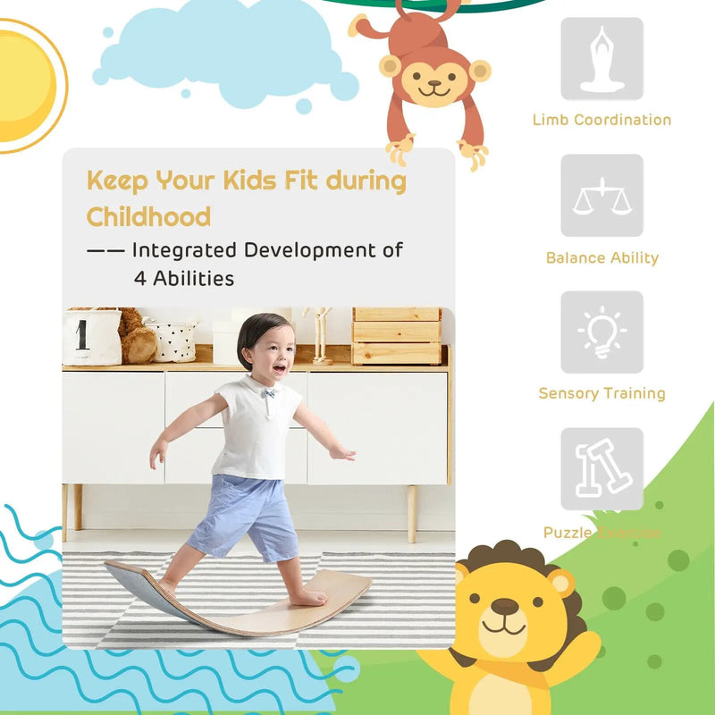 Wooden Wobble Balance Board Kids with Felt Layer-Natural by DirectDeals