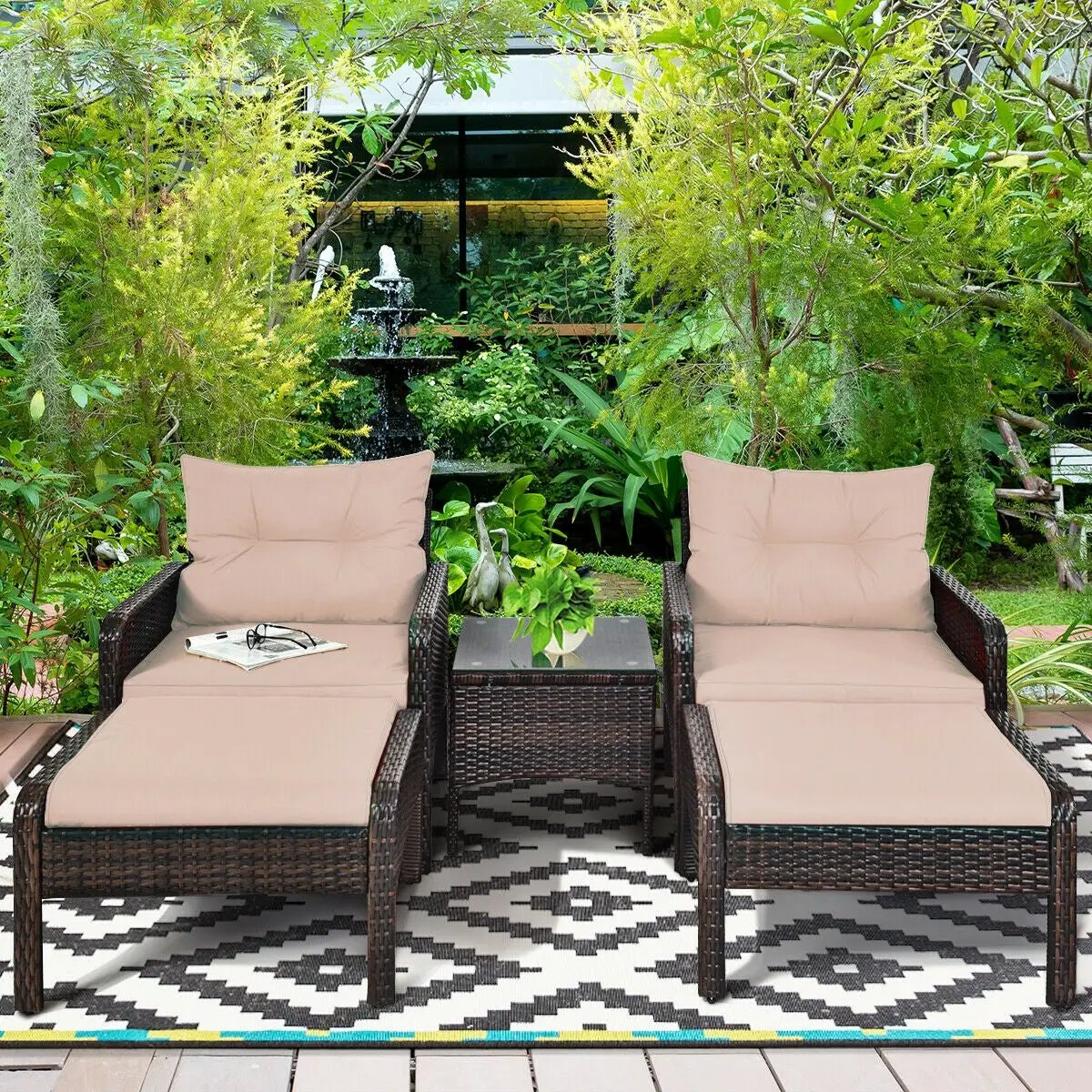 5-Piece Patio Rattan Sofa Set with Ottomans & Table by DirectDeals