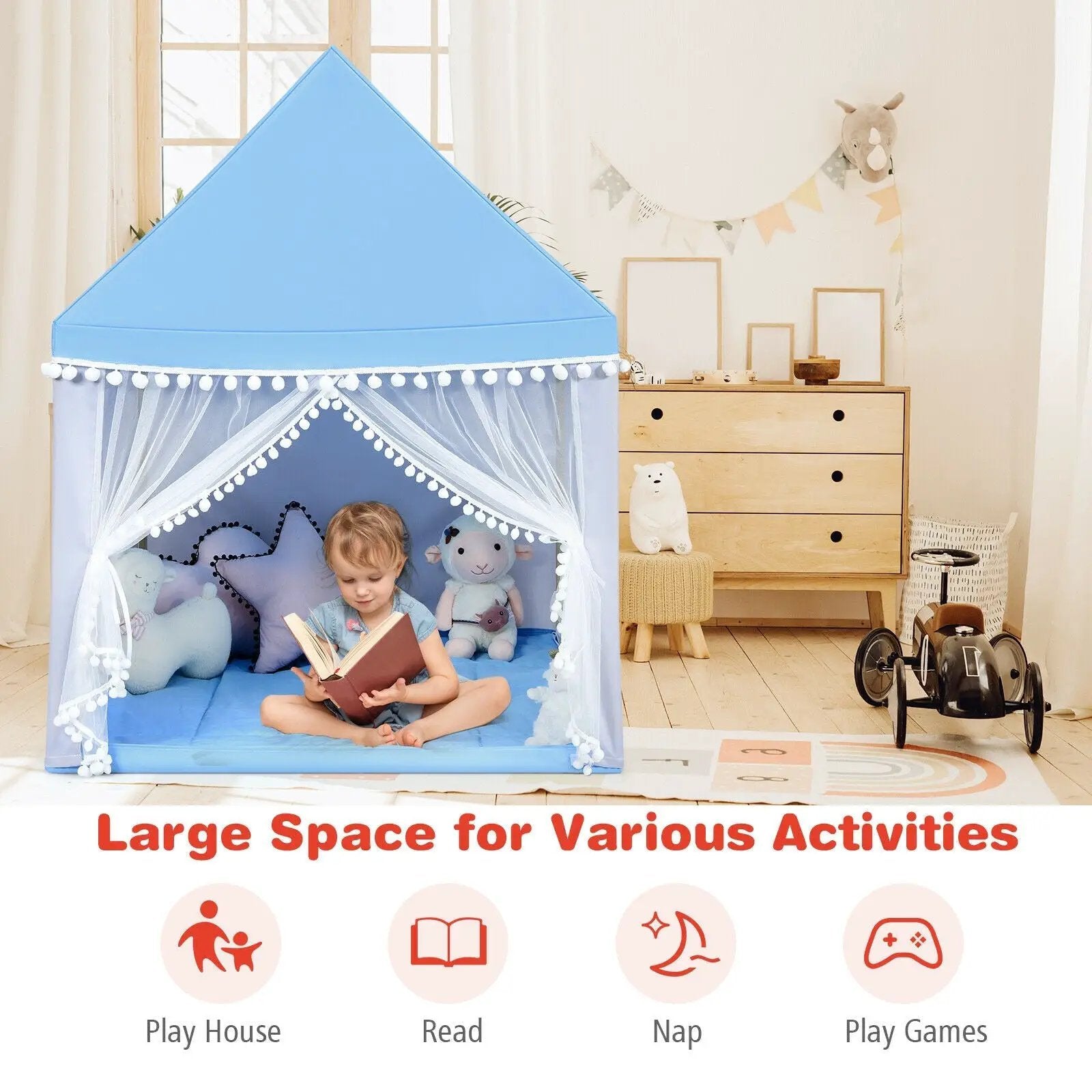 Kids Play Tent Large Playhouse Children Play Castle Fairy Tent Gift with Mat by DirectDeals