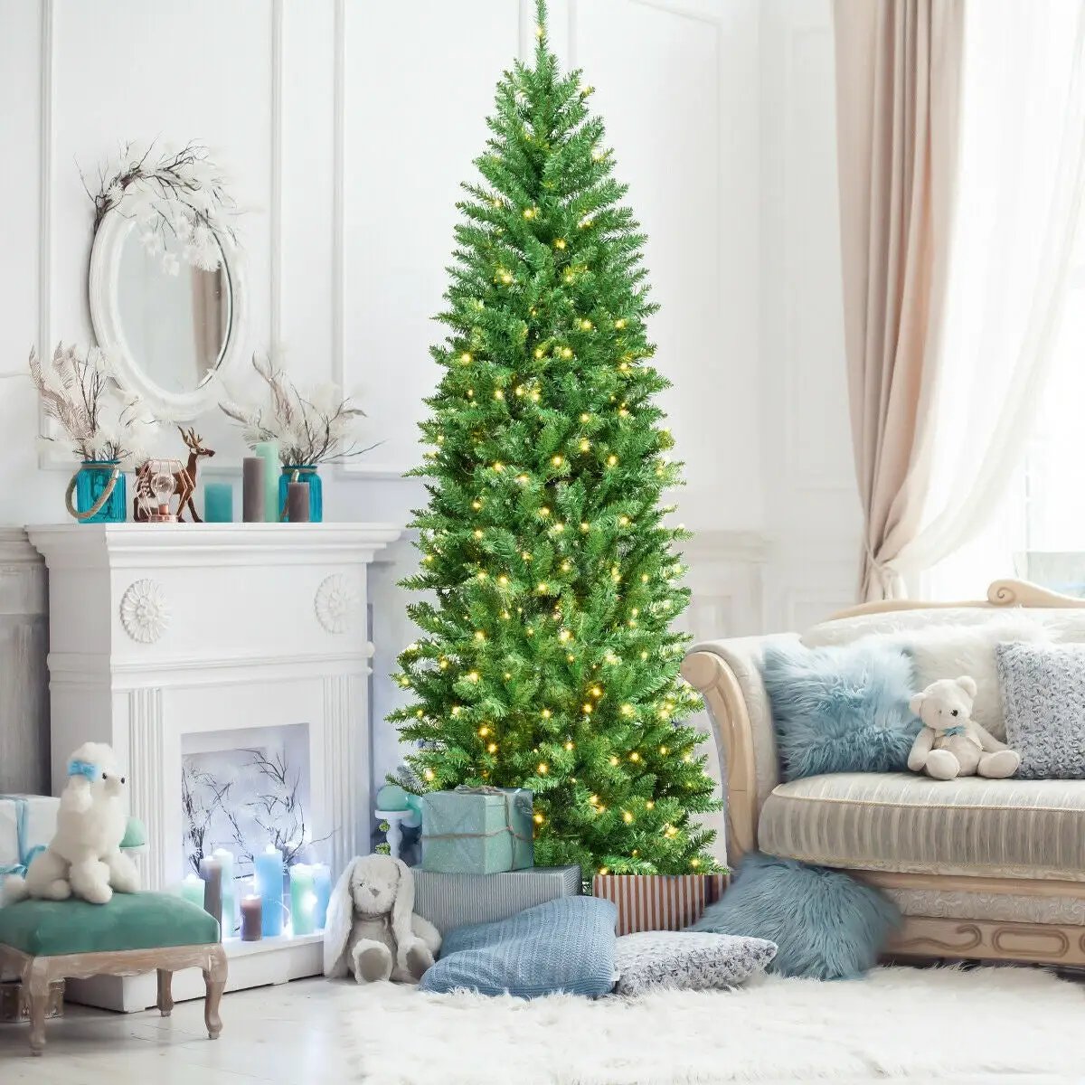 6 Feet PVC Hinged Pre-lit Artificial Fir Pencil Christmas Tree with 150 Lights by DirectDeals
