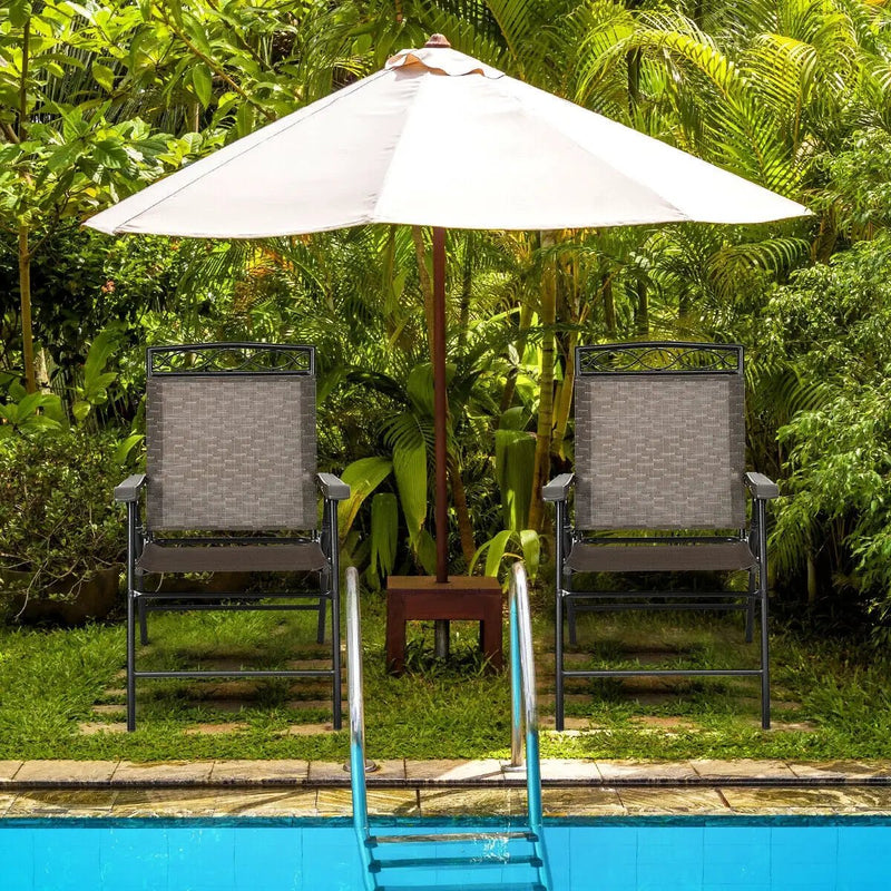 Set of 2 Patio Folding Chairs Sling Portable Dining Chair Set with Armrest by DirectDeals