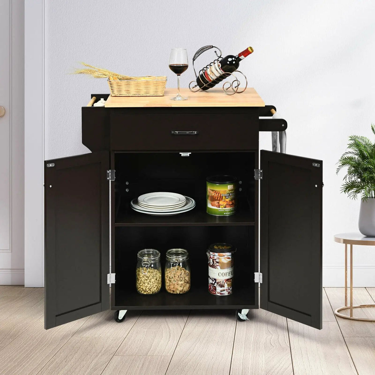 Utility Rolling Storage Cabinet Kitchen Island Cart with Spice Rack, photo 3 of 16