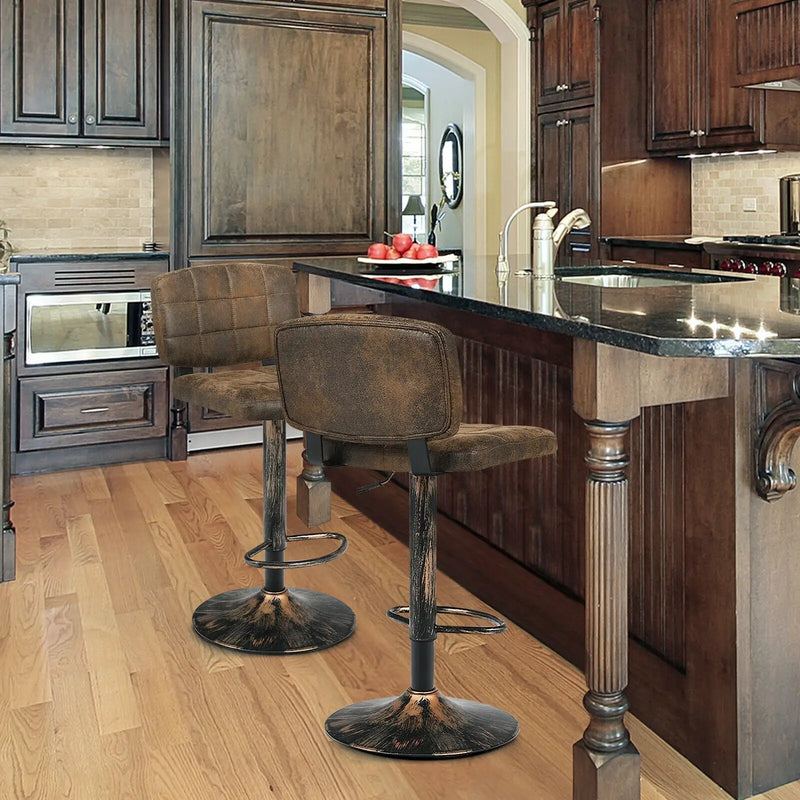 Set of 2 Vintage Bar Stools with Adjustable Height and Footrest by DirectDeals