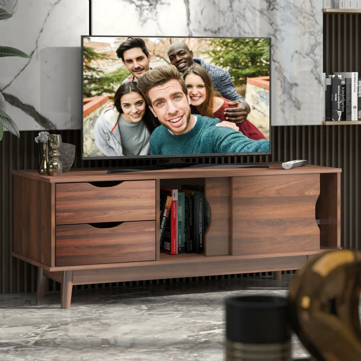 TV Stand for TV up to 60 Inch Media Console Table Storage with Doors