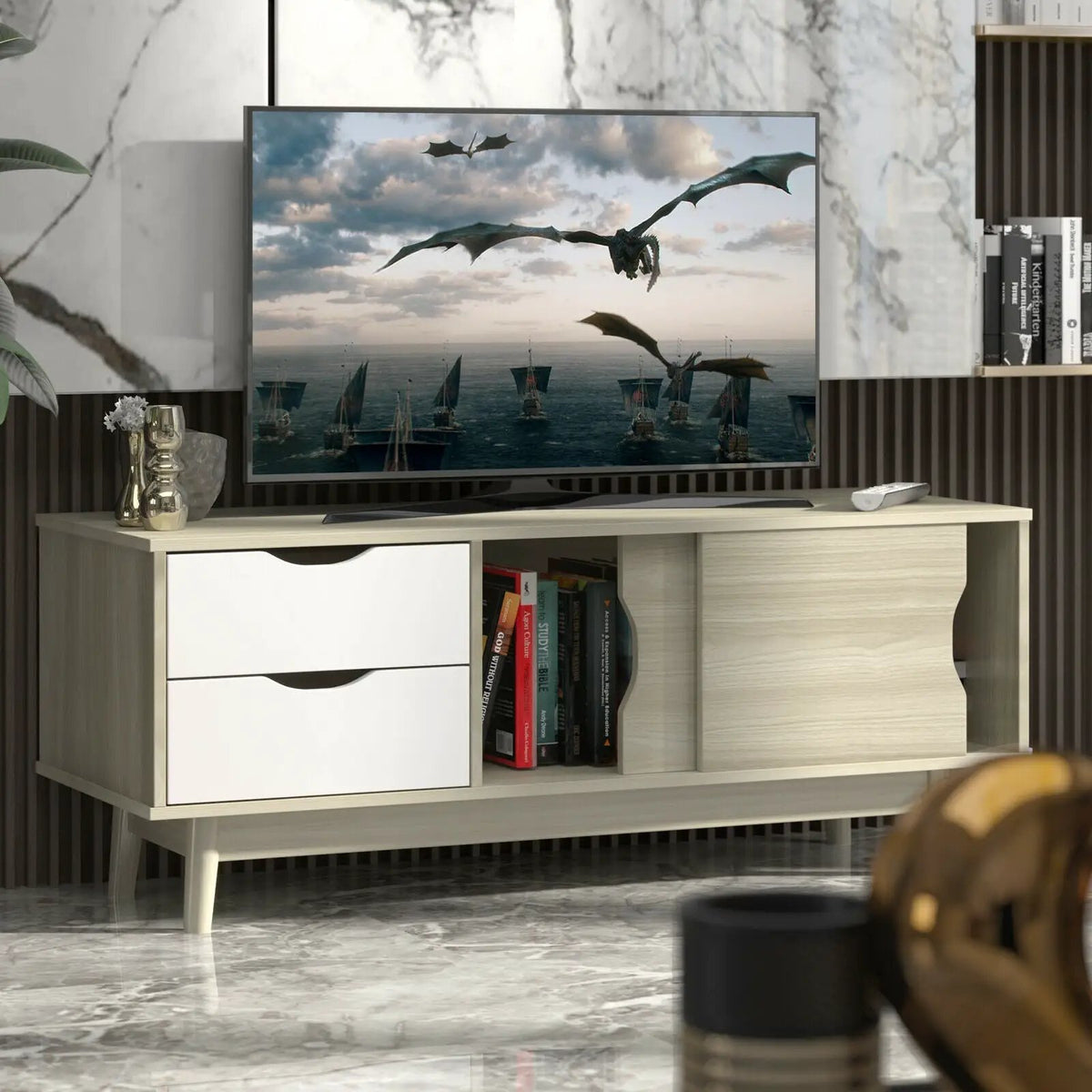 TV Stand for TV up to 60 Inch Media Console Table Storage with Doors, photo 15 of 16