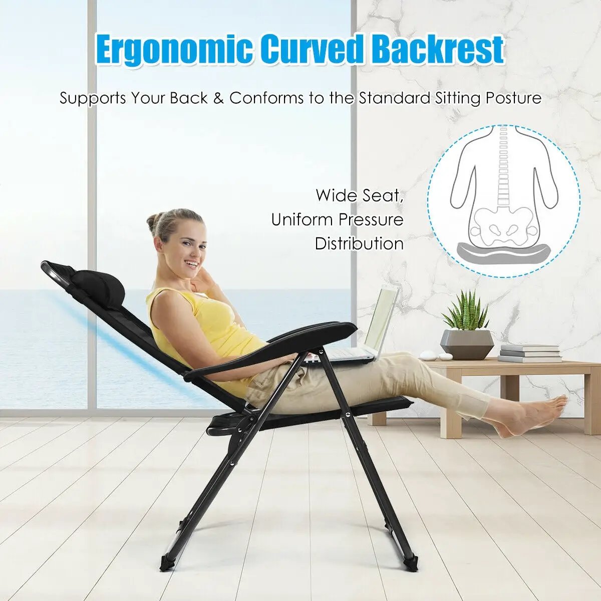 4 Pieces Patio Garden Adjustable Reclining Folding Chairs with Headrest by DirectDeals
