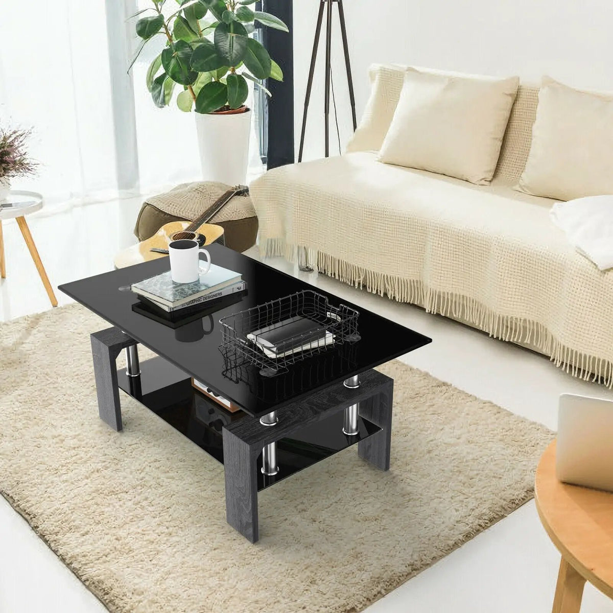 Rectangular Tempered Glass Coffee Table with Shelf, photo 7 of 32