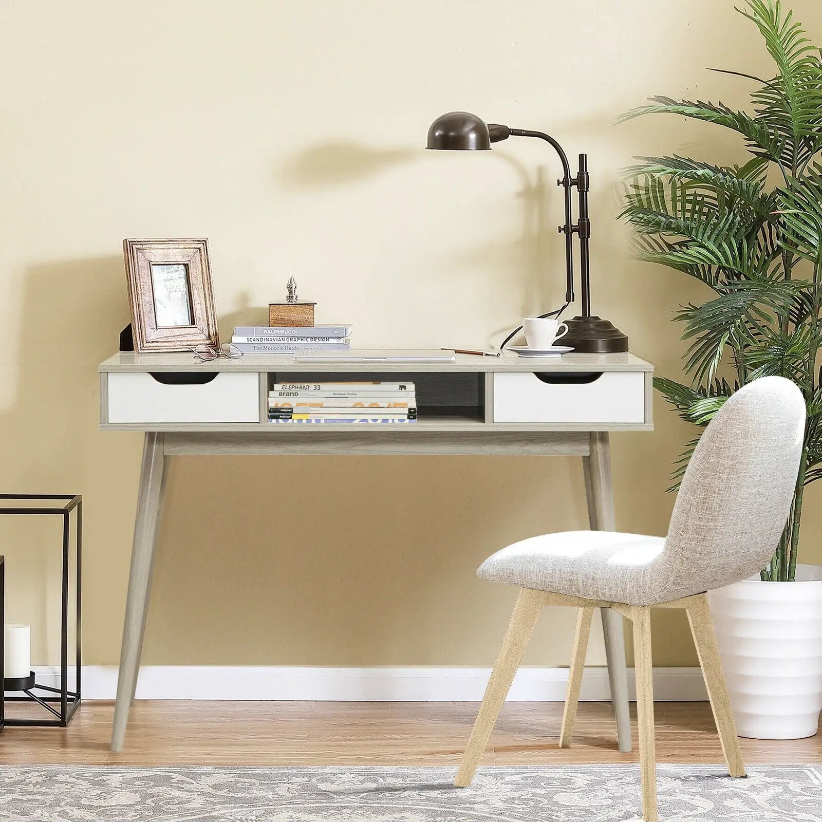 Stylish Computer Desk Workstation with 2 Drawers and Solid Wood Legs by DirectDeals