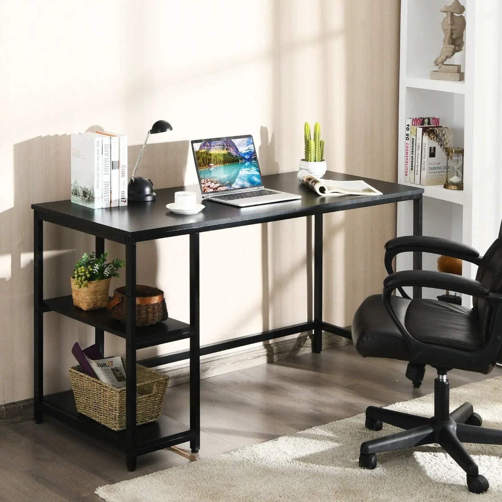47 Inch Computer Desk Office Study Table Workstation Home with Adjustable Shelf Black by DirectDeals