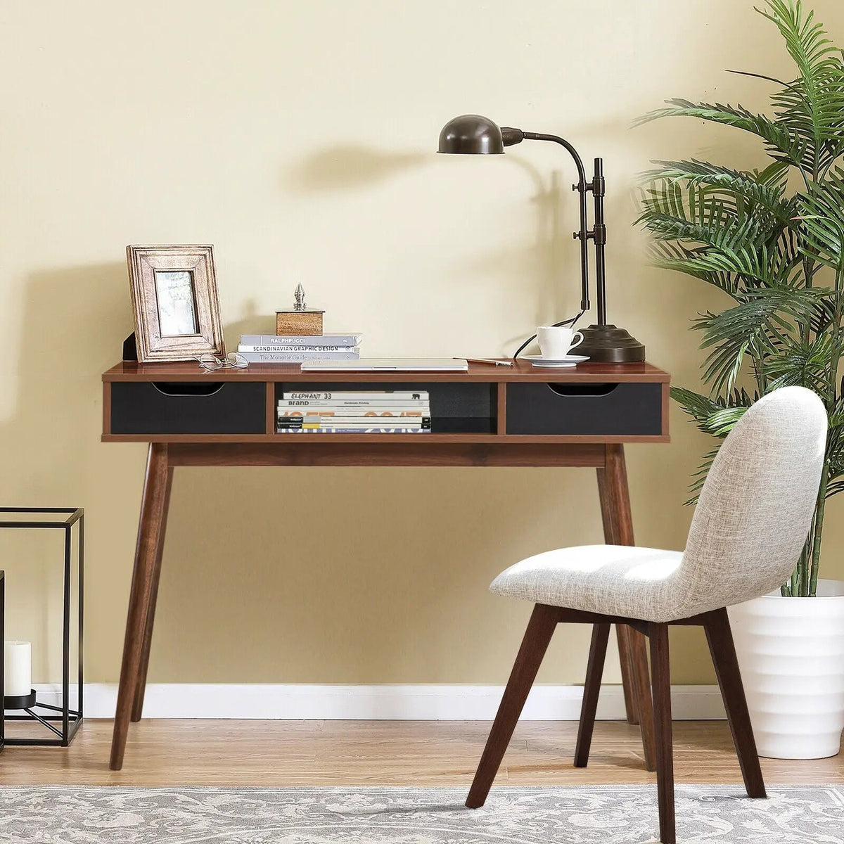 Stylish Computer Desk Workstation with 2 Drawers and Solid Wood Legs, photo 14 of 16