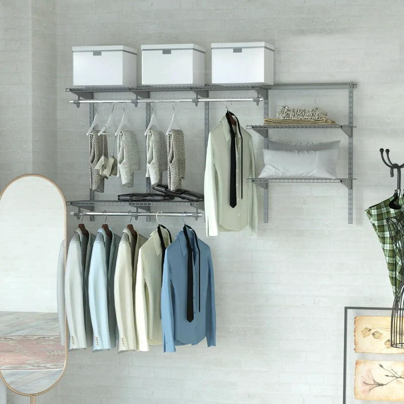 3 to 6 Feet Wall-Mounted Closet System Organizer Kit with Hang Rod-Gray by DirectDeals