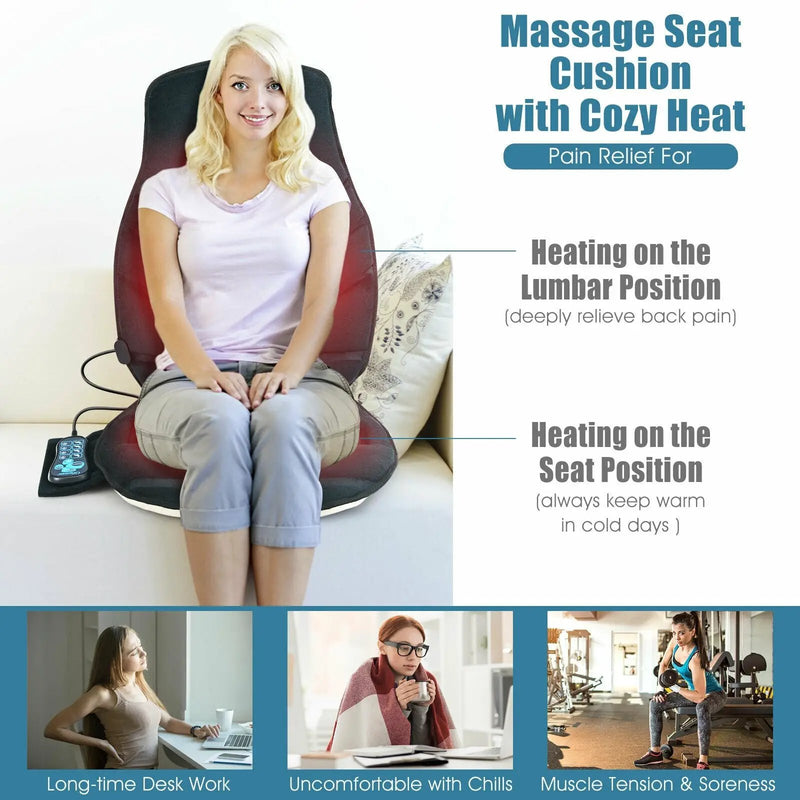 Seat Cushion Massager with Heat and 6 Vibration Motors for Home by DirectDeals