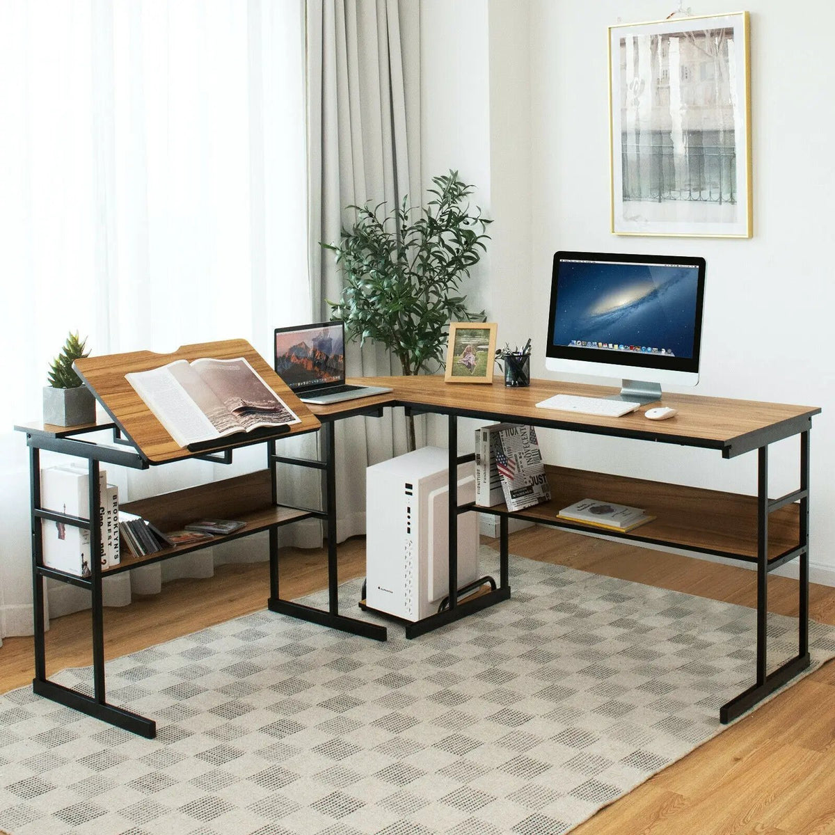 L-Shaped Computer Desk with Tiltable Tabletop, photo 4 of 32