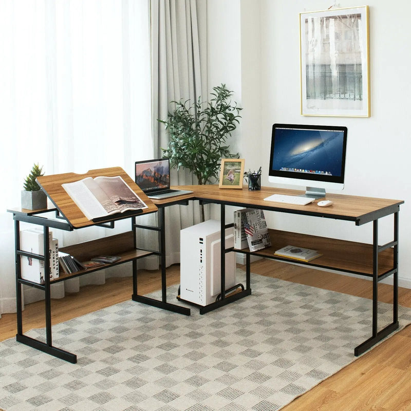 L-Shaped Computer Desk with Tiltable Tabletop by DirectDeals