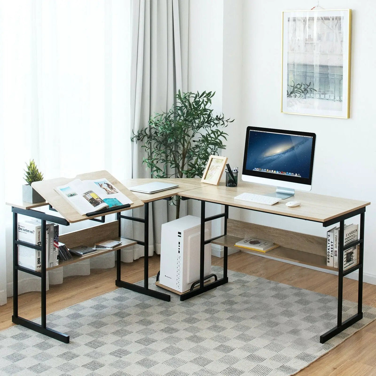 L-Shaped Computer Desk with Tiltable Tabletop, photo 3 of 32