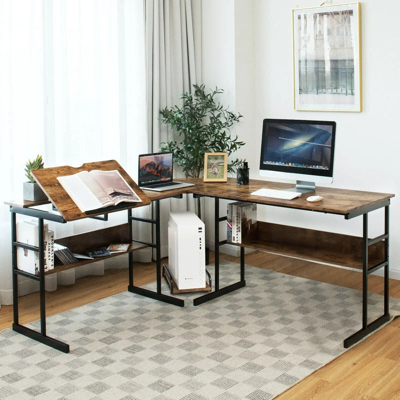 L-Shaped Computer Desk with Tiltable Tabletop by DirectDeals