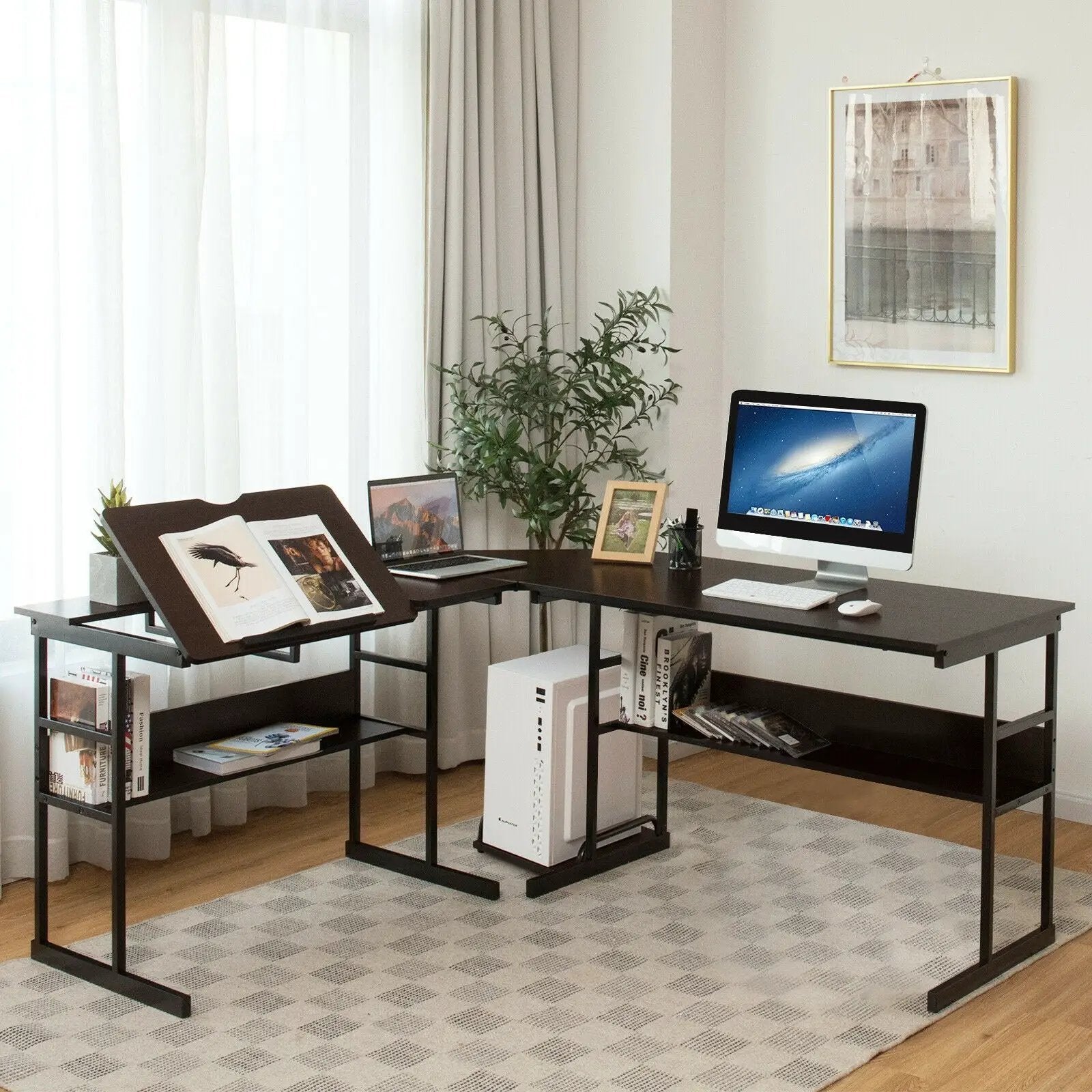 L-Shaped Computer Desk with Tiltable Tabletop by DirectDeals