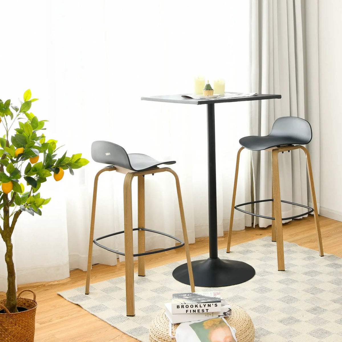 Set of 2 Modern Barstools Pub Chairs with Low Back and Metal Legs, photo 8 of 32