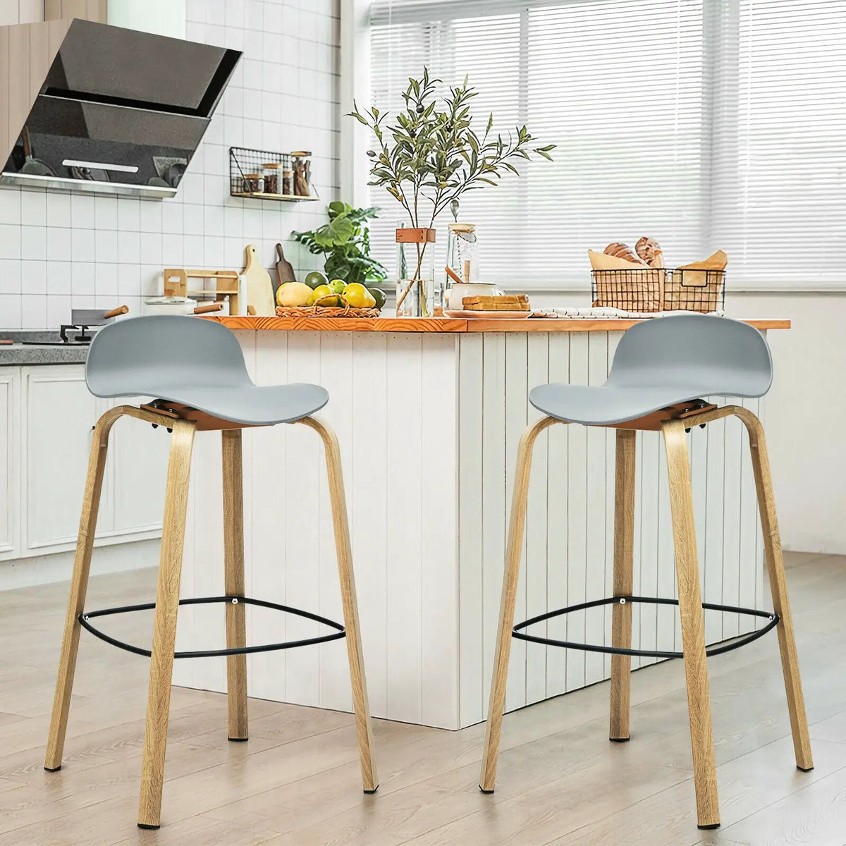 Set of 2 Modern Barstools Pub Chairs with Low Back and Metal Legs, photo 5 of 32