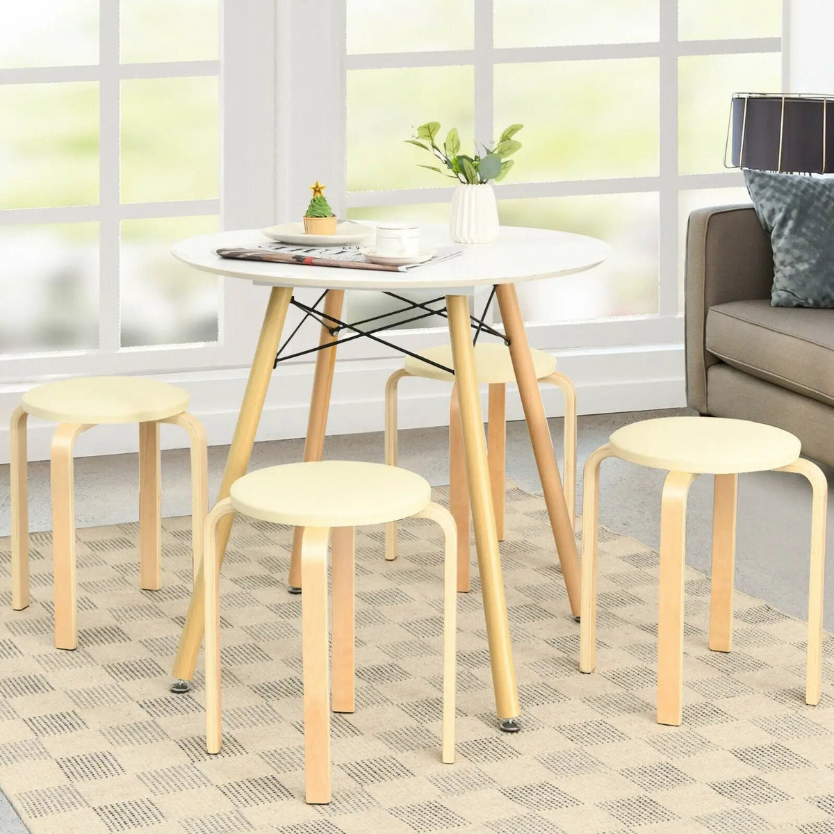Set of 4 Bentwood Round Stool Stackable Dining Chairs with Padded Seat by DirectDeals