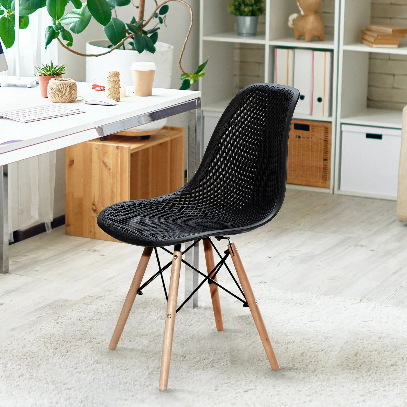 4 Pieces Modern Plastic Hollow Chair Set with Wood Leg by DirectDeals