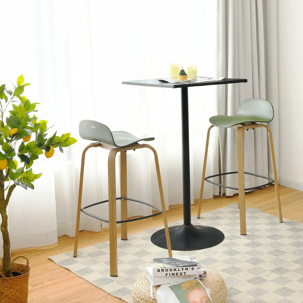 Set of 2 Modern Barstools Pub Chairs with Low Back and Metal Legs, photo 7 of 32