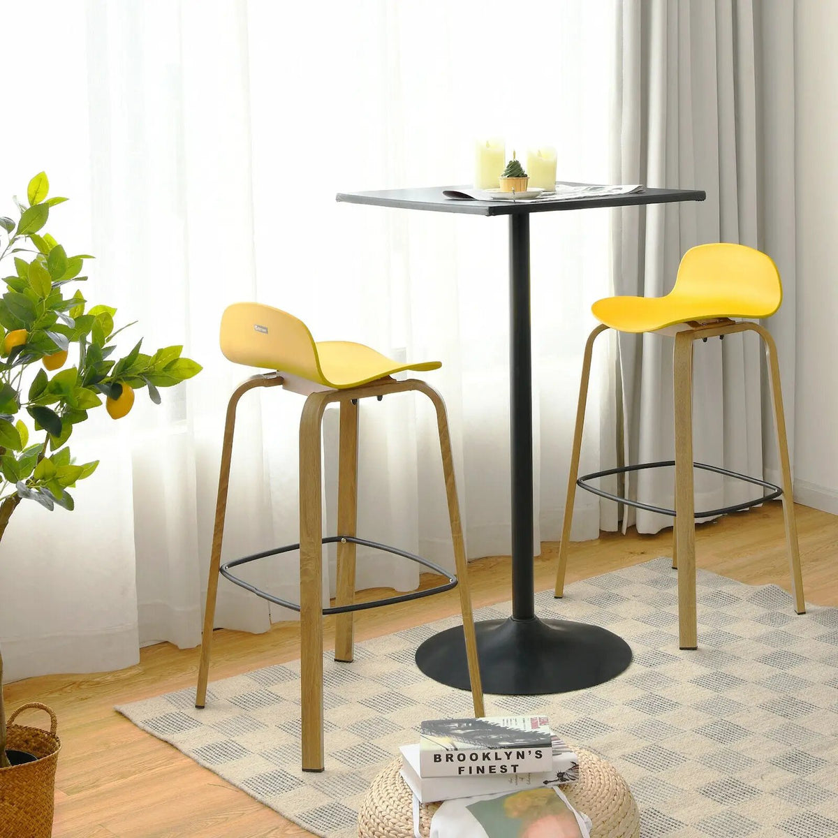 Set of 2 Modern Barstools Pub Chairs with Low Back and Metal Legs, photo 3 of 32