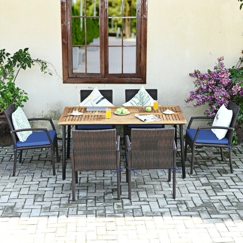 7Pcs Patio Rattan Cushioned Dining Set with Umbrella Hole by DirectDeals