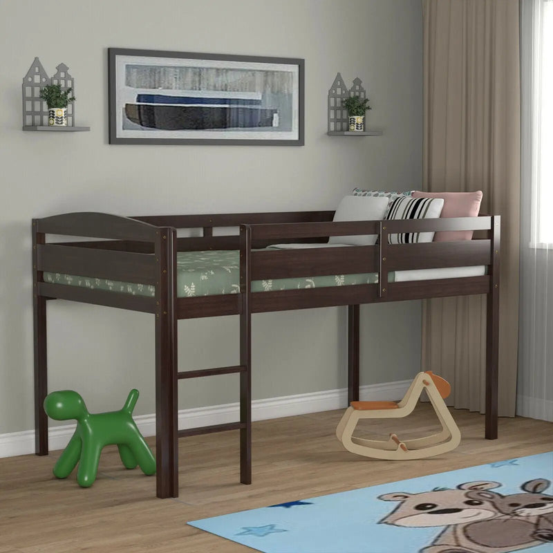 Wooden Twin Low Loft Bunk Bed with Guard Rail and Ladder by DirectDeals