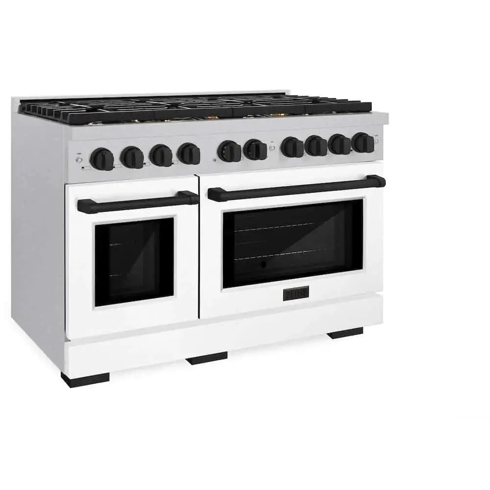 ZLINE 48"Gas Range, Convection Gas Oven, DuraSnow® White Matte, Matte Black SGRSZ-WM-48-MB by Farmhouse Kitchen and Bath