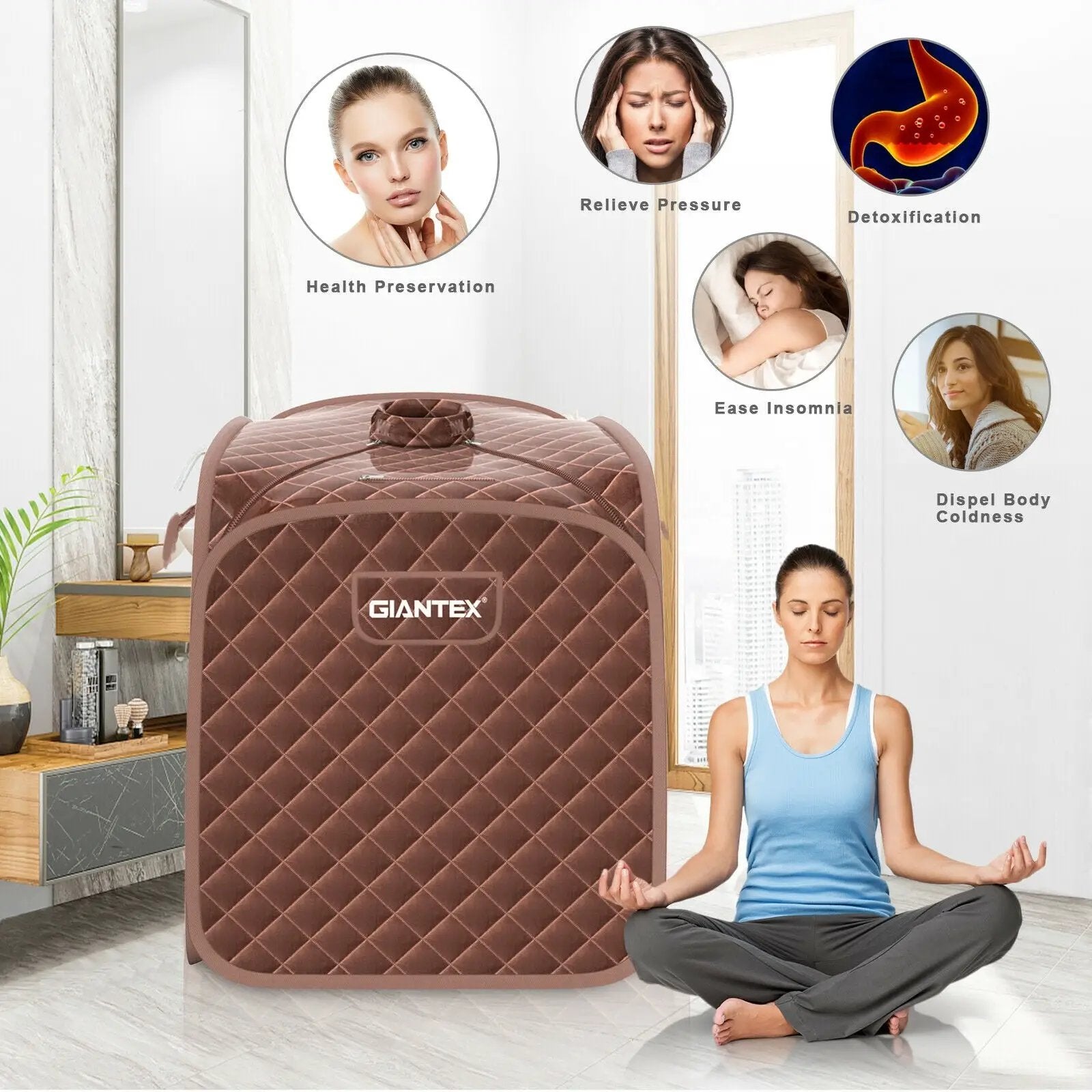 Portable Personal Steam Sauna Spa with Steamer Chair-Coffee by DirectDeals