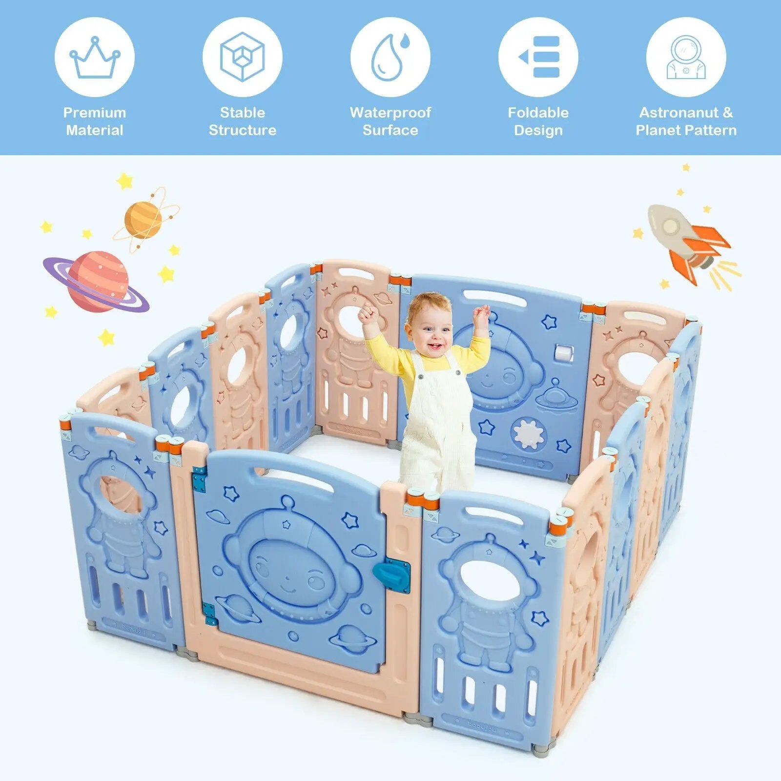 18-Panel Foldable Baby Playpen Kids Activity Center with Lockable Door by DirectDeals