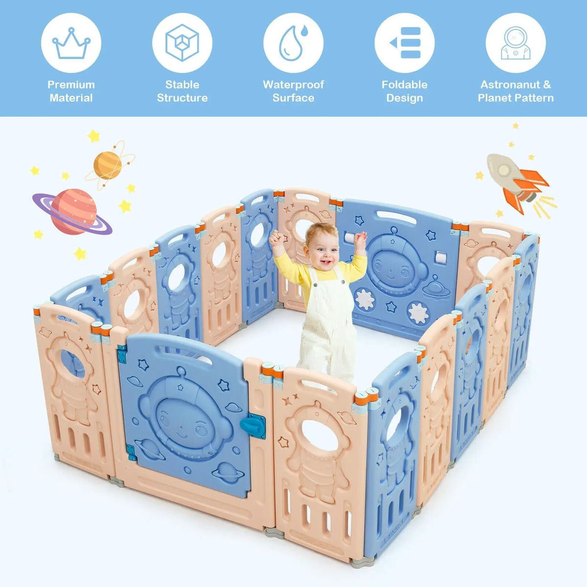 18-Panel Foldable Baby Playpen Kids Activity Center with Lockable Door, photo 17 of 24
