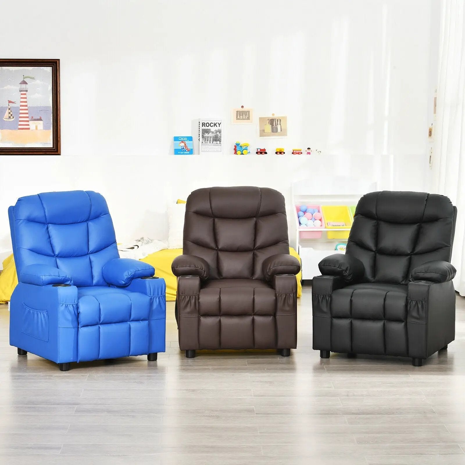 Kids Recliner Chair with Cup Holder and Footrest for Children by DirectDeals